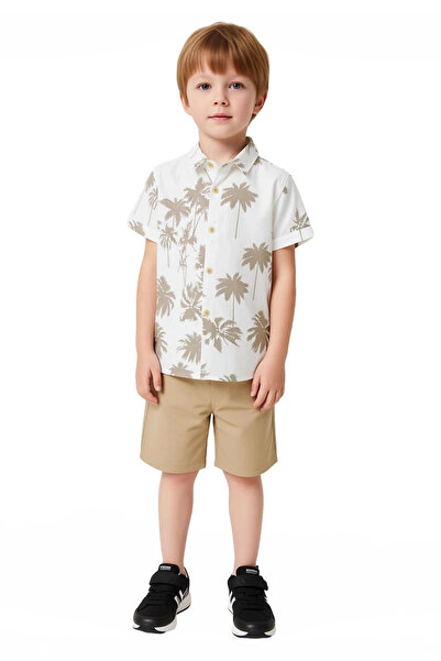 PayBuy Boys' Top-Bottom Tropical Printed Short-Sleeved Shirt and Shorts Set Quality Stylish Comfortable