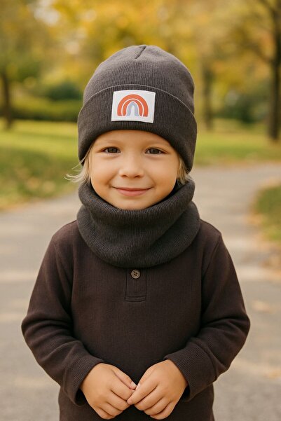 YED Ribbed Knit Beret Necklace Set Double Layer Anti-Sweat