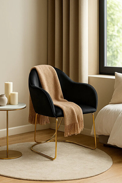 MARIA HOMES Luxury Black Velvet Accent Chair with Gold Metal Legs, Modern Upholstered Armchair for Home & Office