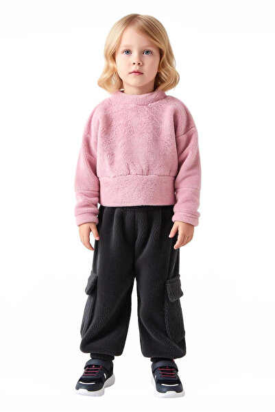 PayBuy Girl's Plush Textured Crew Neck Top and Jogger Pants Set Quality Stylish Comfortable