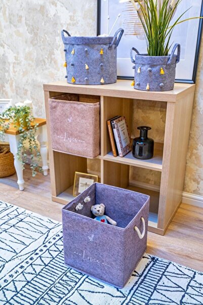 Enpovi Felt Shelf Organizer Basket Foldable Storage Box Printed Multi-Purpose Box 30*30*30