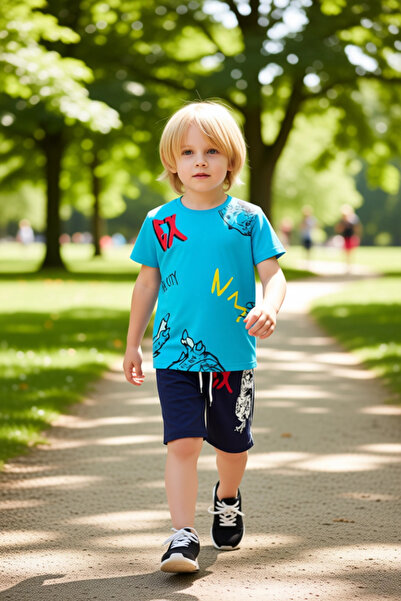 PayBuy Boys' Dinosaur Pattern Cotton Crew Neck Short Sleeve t Shirt and Shorts Set Good Quality