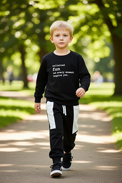 PayBuy Boys' Slogan Printed Long Sleeve Top and Sweatpants Set Quality Stylish Comfortable