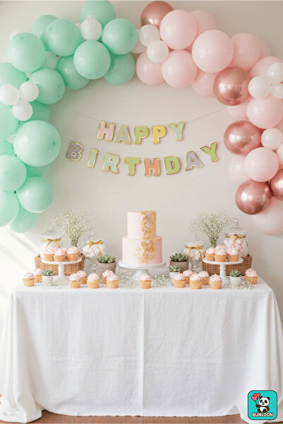 Bunloon Gold Kenar Makaron Happy Birthday Banner - Birthday Lettering