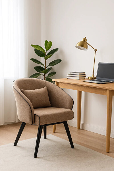 MARIA HOMES Brown Fabric Accent Chair with Cushion, Modern Armchair for Living Room, Bedroom, Office Cabin