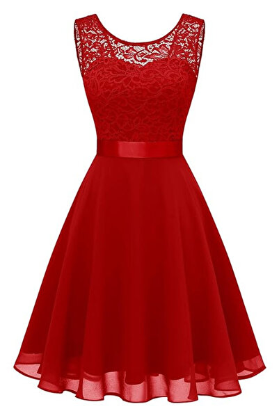 OEM BeryLove women's cocktail dress, size 2XL, floral lace, A-line, red