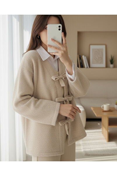 MissRunin Önü Bağlamalı Kırçıllı Kaşe Ceket