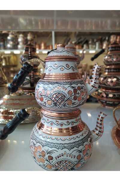 KARACA BAKIR İşlemeli Bakır Demlik- Bakır Çaydanlık