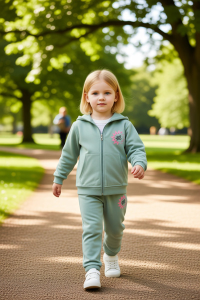 PayBuy Girl's Slogan Printed Zippered Top and Sweatpants Set Quality Stylish Comfortable