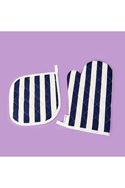 MATMEL Soft Nemo Oven Mitt and Pot Holder - Ecru / Navy Blue - 17X28 cm + 20X20 cm