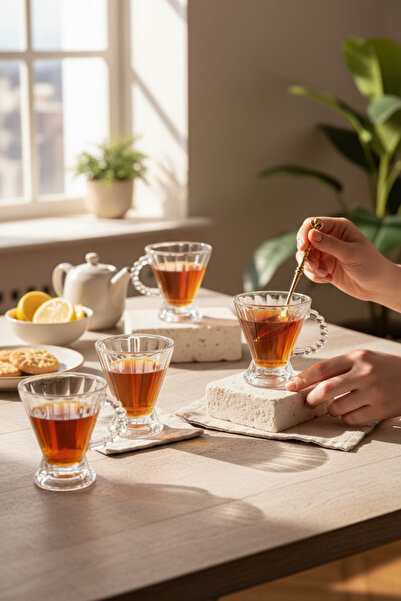 Maloria 3 Adet Boncuk Kulplu Çay Bardağı, Isıya Dayanıklı Sunum Bardağı (160 ML)