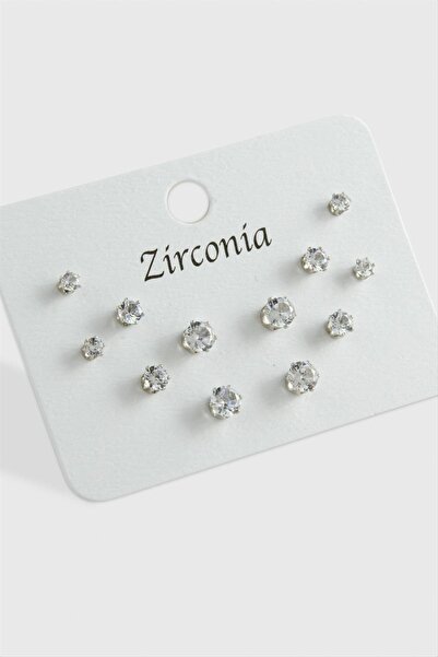 ZERO LAND Nrzsnt 12 Pieces Zircon Single Stone (215103) Earrings-Silver Color