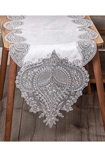 Madamca Lorenada Velvet Silver Lace 5-Piece Runner Set Living Room Set Tablecloth