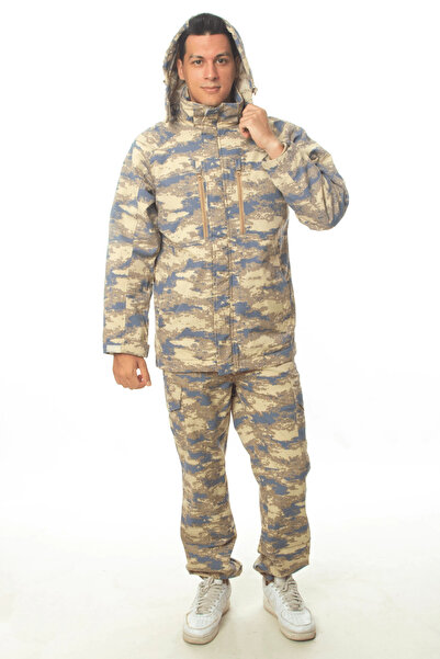 İZMİR ASKERİ MALZEME طقم سترة طويلة الأكمام بنمط التمويه مع سحاب وبنطلون تكتيكي