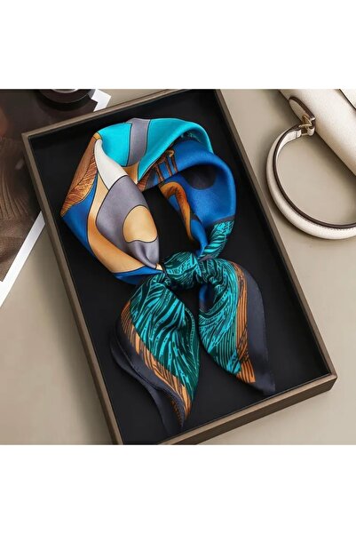 Accessories Hei Blue Patterned Stylish Silk-Look Women's Accessory Scarf Foulard