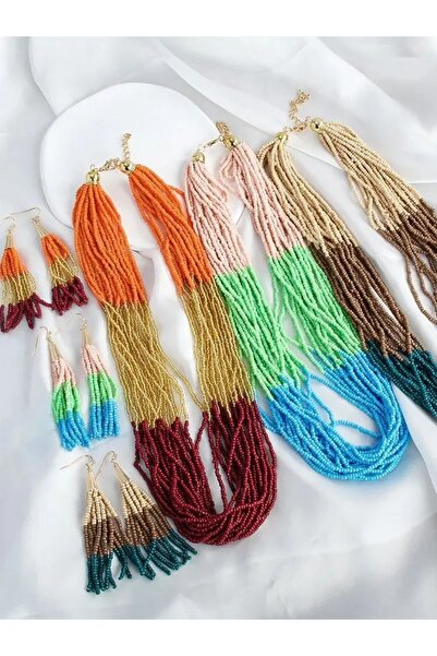 İPAR AKSESUAR Vintage Bohemian Women's Necklace Tassel Earring Set