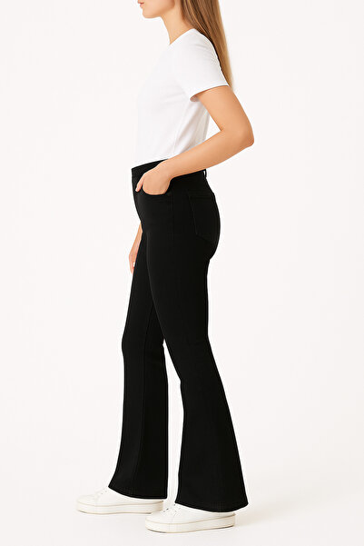 DELDNM Mona Women's Black High Waist Flared L Stretch Fabric Comfort Jean Flare