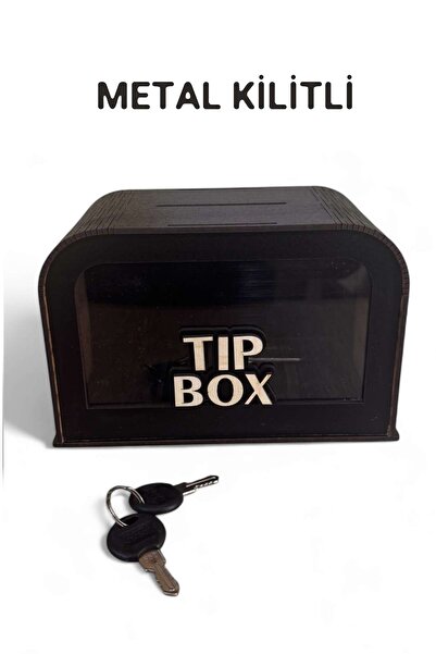 UNT Kilitli Ahşap Bahşiş Kutusu – Şeffaf Ön Yüzlü Tip Box - Siyah