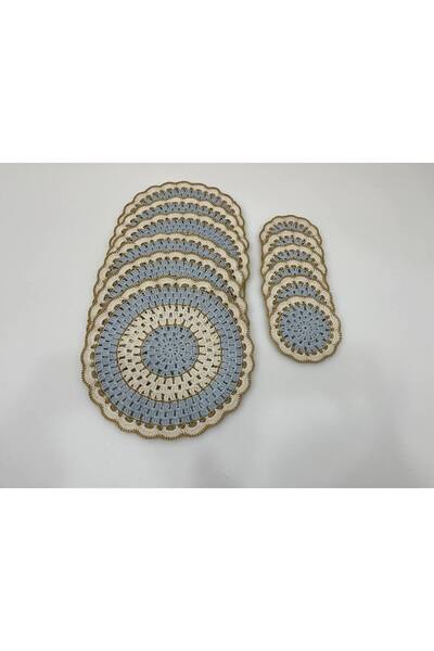 BUSEBABYHOME Hand Knitted Placemats / American Service / Plate and Cup Coasters Set of 12