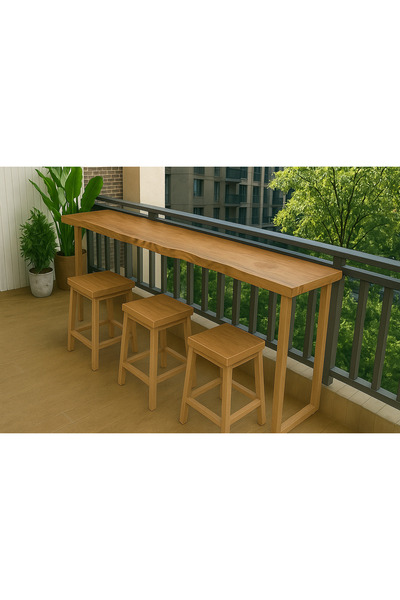 MODERN LİFEE 2 TABURE + 140 X 40 X 100 DOĞAL AHŞAP DOĞAL KENAR BAR/KAHVE KÖŞESİ