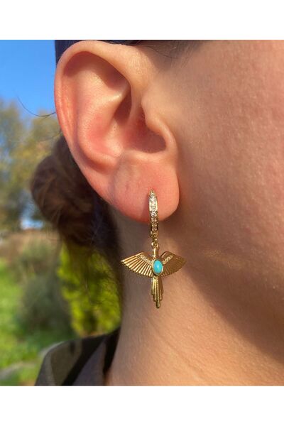 milayk Blue Stone Detailed Bird Earrings