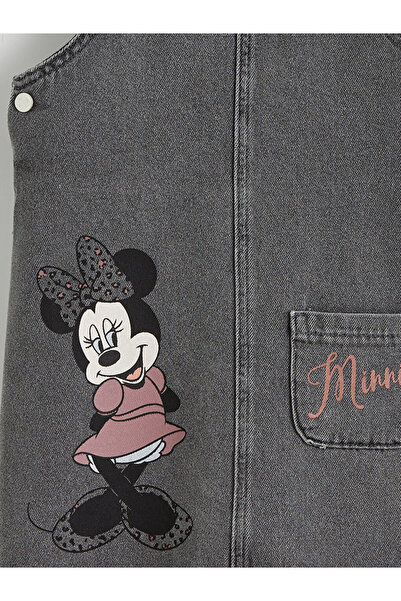 LC Waikiki Anthracite Square Neck Printed Girls' Jean Salopet Dress