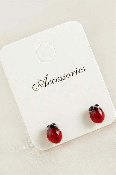 ZERO LAND Nrzsnt Ladybug (220113) Glass Earrings-Red