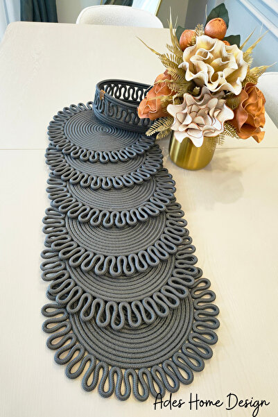 ADES HOME DESİGN Jüt, Amerikan Servis Takımı, 6 Supla, 1 Ekmek Sepeti, Tabak Altlığı, Supla Takım, Modern Lux Sunum