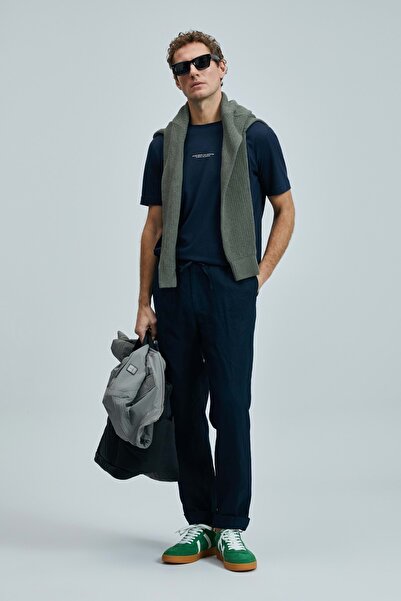 Lufian 111190350 Karl Smart Men's Chino Trousers Slim Fit Men's Trousers Dark Blue