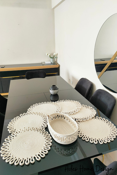 ADES HOME DESİGN Jüt, Amerikan Servis Takımı, 6 Supla, 1 Ekmek Sepeti, Tabak ...