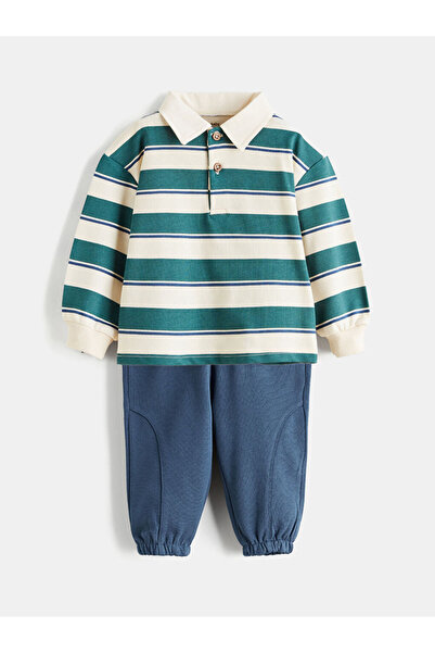 LC Waikiki Lcw Baby Ecru Polo Collar Baby Boy 2-Piece Set