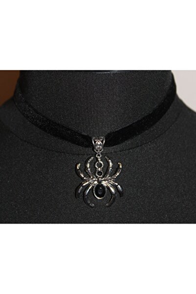 Mournbelle Gotik Kadife Örümcek Charmlı Choker Kolye