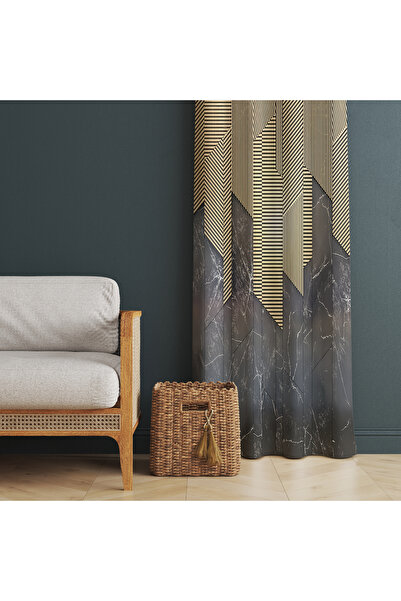 adenkahome Geometric Patterned, Living Room Background Curtain 140X270 cm (Single Panel)