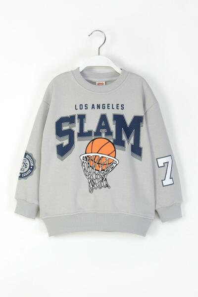Dmb Mojo Boys 4-9 Years Old Basketball Ball Printed Sweatshirt Gray
