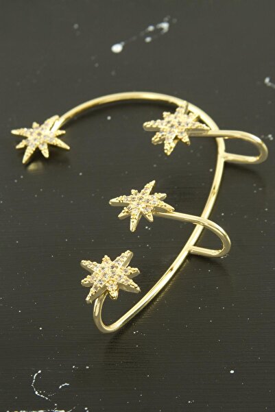 ZERO LAND Nrzsnt Star Zircon Stone Luxury Steel Cartilage Earrings (215224) 1 Piece-Yellow