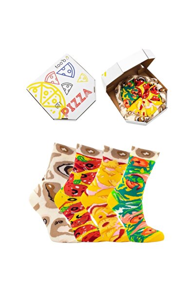 AyrStore Pizza Desenli Pamuklu Çorap Seti – 4’lü Kutulu Unisex – Pizza Çorabı...
