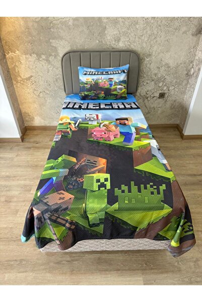 Minecraft Character Single Quilting Bedspread Set 160x220cm