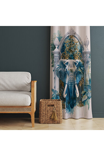 adenkahome Elephant Patterned, Living Room Background Curtain 140X270 cm (Single Panel)