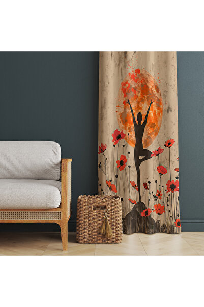 adenkahome Floral Patterned, Living Room Background Curtain 140X270 cm (Single Panel)