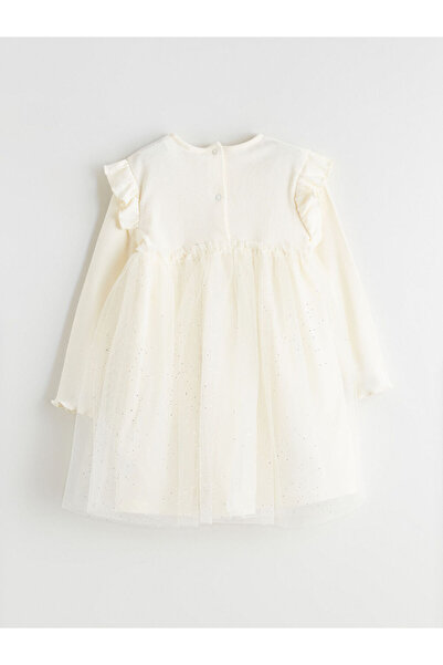 LC Waikiki Ecru Crew Neck Baby Girl Princess Dress