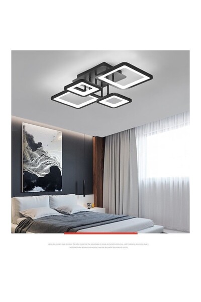 trandafi led LED Square Design Chandelier with Remote, Black (8876/4BK) - Adjustable Warm/Cold/ Light