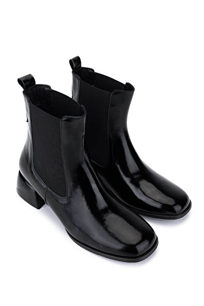 Tamer Tanca Women's Genuine Leather Black Patent Leather Heeled Boots