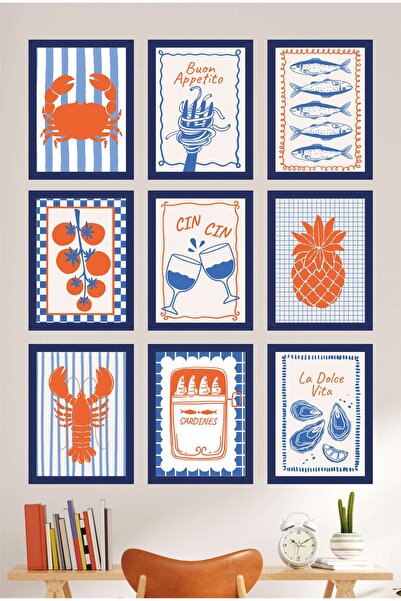 UNT Set de pictură murală din MDF cu tematică retro marină, 9 piese - Decor p...