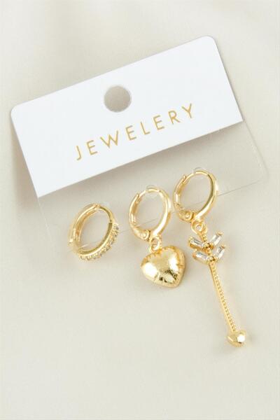 ZERO LAND Nrzsnt 3 Pieces Heart Zircon (234440) Stone Earrings-Yellow