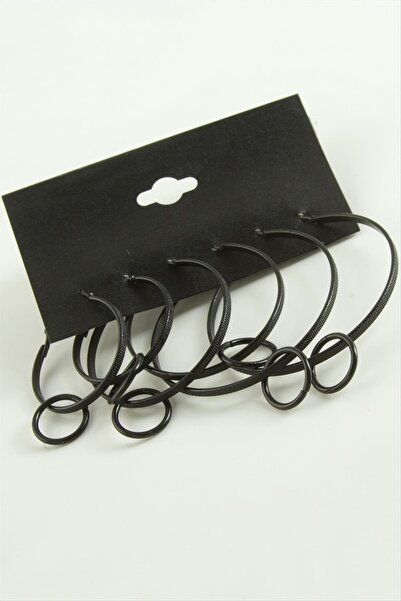 ZERO LAND Nrzsnt Dotted Interlocking Metal Hoop Earrings (233926) 6 Pcs-Black