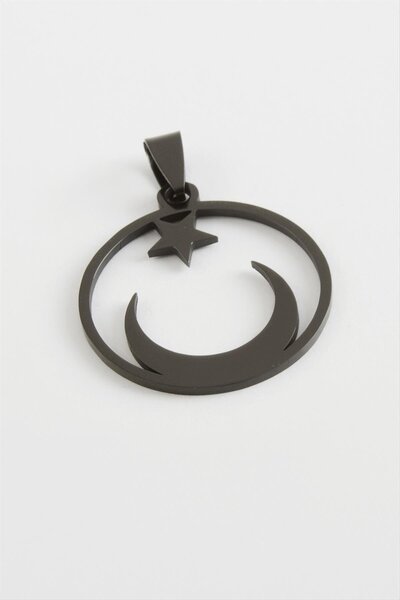 ZERO LAND قلادة NRZSNT من الفولاذ على شكل نجمة القمر (133447) 3 سم - أسود