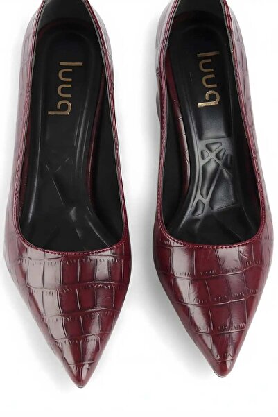 luuq shoes Prestige - Burgundy Crocodile Pattern Block Heel Shoes
