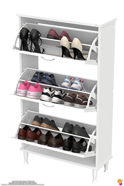 Lina Vella Home AYAKLI Kapı Önü 72 x 127 x 26 cm’ lik 3 Düşer Kapak 6 Göz Bölmeli Ayakkabılık