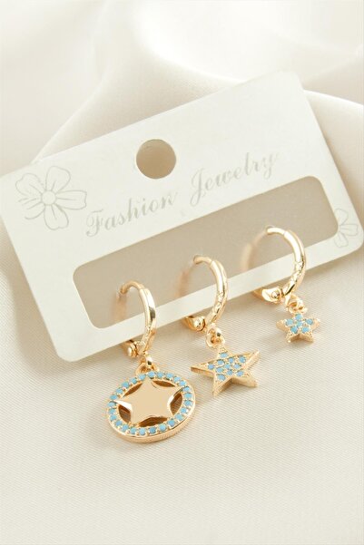 ZERO LAND Nrzsnt 3 Pieces Star Zircon (230856) Stone Earrings-Yellow