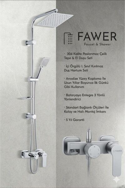 FAWER Faucet & Shower Fawer Berlin Krom Robot Duş Seti & Siyah Banyo Bataryas...